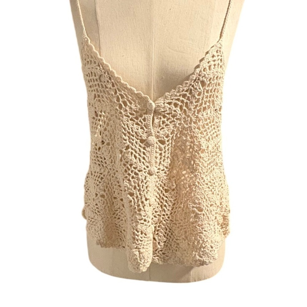 Forever 21 Crochet‎ Tank Top Cream Boho Festival Beach Cover Up Small